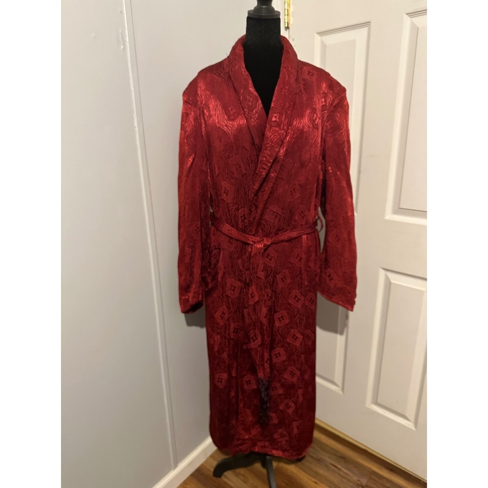 Vintage Nathan Botwin Red Jacquard Shawl Collar Robe Long Dressing Gown